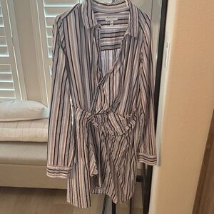 Neutral Stripe Wrap Shirt Dress